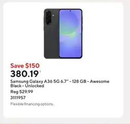 Staples Samsung Galaxy A36 5G 6.7 - 128 GB - Awesome Black - Unlocked offer