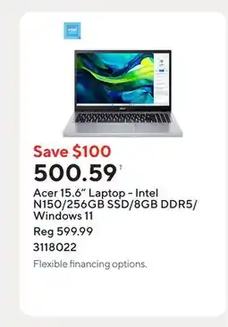 Staples Acer 15.6 Laptop - Intel N150/256GB SSD/8GB DDR5/Windows 11 offer