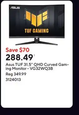 Staples Asus TUF 31.5 QHD Curved Gaming Monitor - VG32WQ3B offer
