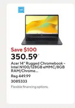 Staples Acer 14 Rugged Chromebook - Intel N100/128GB eMMC/8GB RAM/Chrome OS with 3 months of Google AI Pro offer