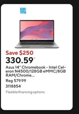Staples Asus 14 Chromebook - Intel Celeron N4500/128GB eMMC/8GB RAM/Chrome OS with 3 months of Google AI Pro offer