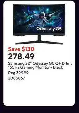 Staples Samsung 32 Odyssey G5 QHD 1ms 165Hz Gaming Monitor - Black offer