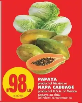 No Frills Papaya or Napa Cabbage offer