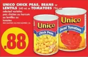 No Frills Unico Chick Peas Beans Lentils Tomatoes offer