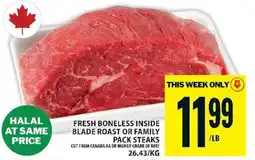 Food Basics FRESH BONELESS INSIDE BLADE ROAST OR FAMILY PACK STEAKS offer