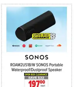 2001 Audio Video ROAM2US1B/W SONOS Portable Waterproof/Dustproof Speaker offer