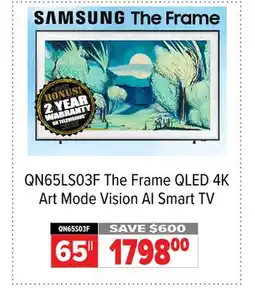 2001 Audio Video QN65LS03F 65 The Frame QLED 4K Art Mode Vision AI Smart TV offer