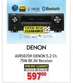 2001 Audio Video AVRS670H DENON 5.2 Ch. 75W 8K AV Receiver offer
