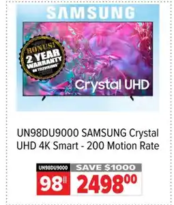 2001 Audio Video UN98DU9000 SAMSUNG Crystal UHD 4K Smart - 200 Motion Rate offer