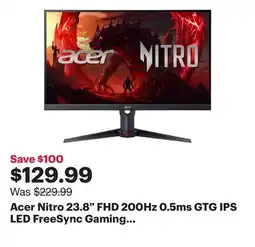 Best Buy Acer Nitro 23.8 FHD 200Hz 0.5ms GTG IPS LED FreeSync Gaming Monitor (XV240Y) - Black offer