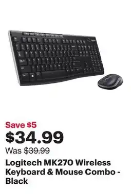 Best Buy Logitech MK270 Wireless Keyboard & Mouse Combo - Black offer
