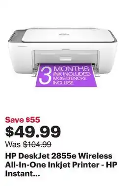 Best Buy HP DeskJet 2855e Wireless All-In-One Inkjet Printer - HP Instant Ink 3-Month Free Trial Included offer
