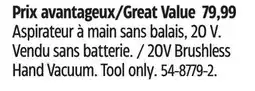Canadian Tire Mastercraft 20V Brushless Hand Vacuum offer