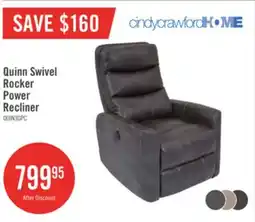 The Brick Cindy Crawford Home Quinn 31 Leather-Look Fabric Swivel Rocker Power Reclining Chair - Grey offer