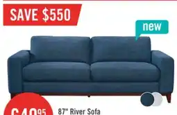The Brick River 87 Linen-Look Fabric Sofa with Wood Base and Legs - Blue offer