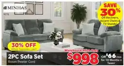 Surplus Furniture Rosen Pewter Cord Sofa & Loveseat Set offer