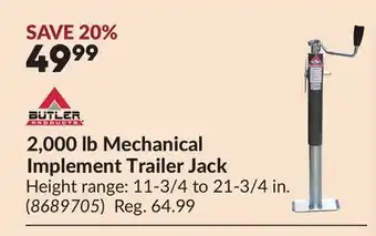 Princess Auto 2,000 lb Mechanical Implement Trailer Jack offer