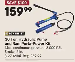 Princess Auto 10 Ton Hydraulic Pump and Ram Porta-Power Kit offer