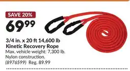 Princess Auto 3/4 in. x 20 ft14,600 lb Kinetic Recovery Rope offer