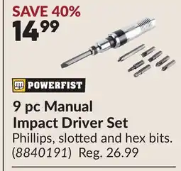 Princess Auto 9 pc Manual Impact Driver Set offer