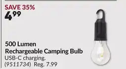 Princess Auto 500 Lumen Rechargeable Camping Bulb offer