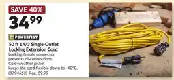 Princess Auto POWERFIST 50 ft14/3 Single-Outlet Locking Extension Cord offer