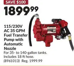 Princess Auto 115/230V AC 35 GPM Fuel Transfer Pump with Automatic Nozzle offer