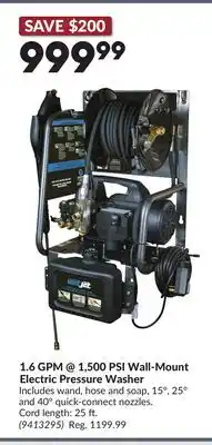 Princess Auto 1.6 GPM @ 1,500 PSI Wall-Mount Electric Pressure Washer offer