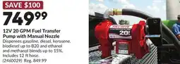 Princess Auto 12V 20 GPM Fuel Transfer Pump with Manual Nozzle offer