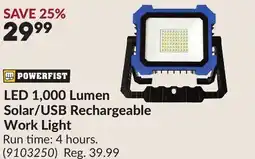 Princess Auto LED 1,000 Lumen Solar/USB Rechargeable Work Light offer