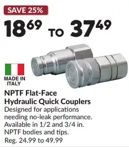 Princess Auto NPTF Flat-Face Hydraulic Quick Couplers offer