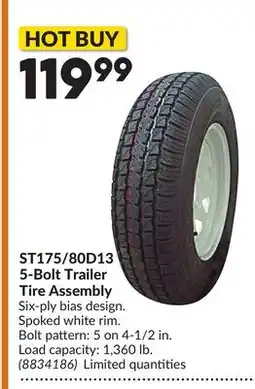 Princess Auto ST175/80D13 5-Bolt Trailer Tire Assembly offer