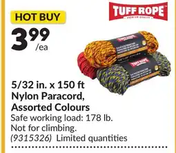 Princess Auto 5/32 in. x 150 Nylon Paracord, Assorted Colours offer