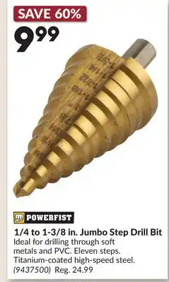 Princess Auto 1/4 to 1-3/8 in. Jumbo Step Drill Bit offer