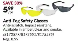 Princess Auto Anti-Fog Safety Glasses offer