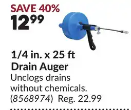 Princess Auto 1/4 in. x 25 Drain Auger offer