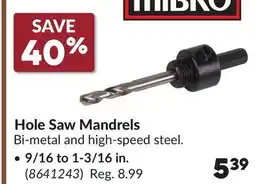 Princess Auto MIBRO Hole Saw Mandrels 9/16 to 1-3/16 in offer