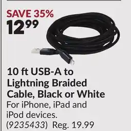 Princess Auto 10 ftUSB-A to Lightning Braided Cable, Black or White offer