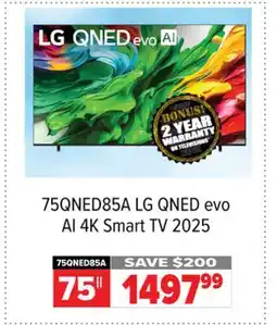 2001 Audio Video 75QNED85A LG QNED evo AI 4K Smart TV 2025 offer