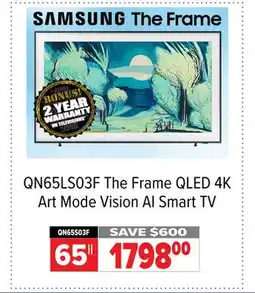 2001 Audio Video QN65LS03F The Frame QLED 4K Art Mode Vision AI Smart TV offer
