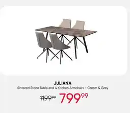 Meubles RD Juliana - Sintered Stone Table and 4 Kitchen Armchairs - Cream and Grey offer