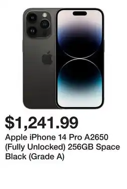 Newegg Apple iPhone 14 Pro A2650 (Fully Unlocked) 256GB Space Black (Grade A) offer