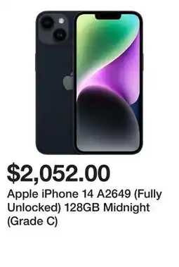 Newegg Apple iPhone 14 A2649 (Fully Unlocked) 128GB Midnight (Grade C) offer