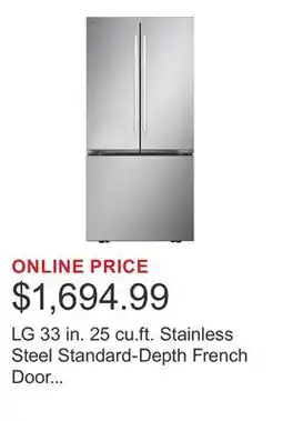 Costco LG 33 in. 25 cu.ft. Stainless Steel Standard-Depth French Door Refrigerator With Automatic Ice Maker offer
