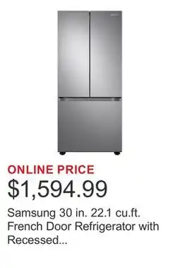 Costco Samsung 30 in. 22.1 cu.ft. French Door Refrigerator with Recessed Handle and Flat Door Design offer