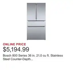 Costco Bosch 800 Series 36 in. 21.0 cu ft. Stainless Steel Counter-Depth French Door Refrigerator offer