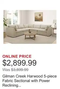 Costco Gilman Creek Harwood 5-piece Fabric Sectional with Power Reclining Footrests offer