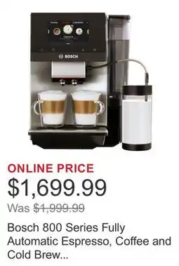 Costco Bosch 800 Series Fully Automatic Espresso, Coffee and Cold Brew Machine with Built in Grinder offer
