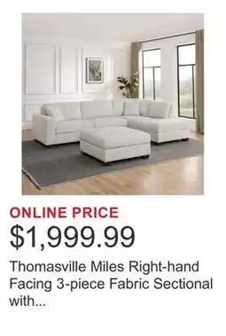 Costco Thomasville Miles Right-hand Facing 3-piece Fabric Sectional with Storage Ottoman, Beige offer