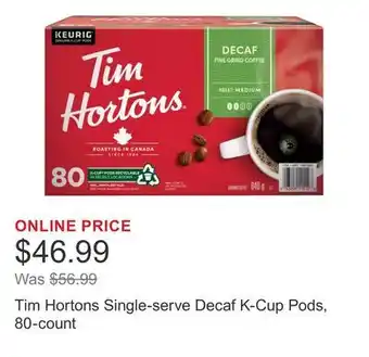 Costco Tim Hortons Single-serve Decaf K-Cup Pods, 80-count offer